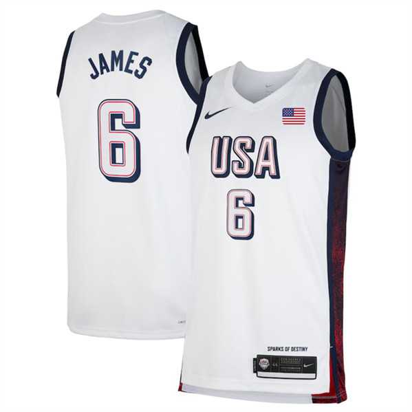 Mens USA Basketball #6 LeBron James White 2024 Swingman Stitched Jersey